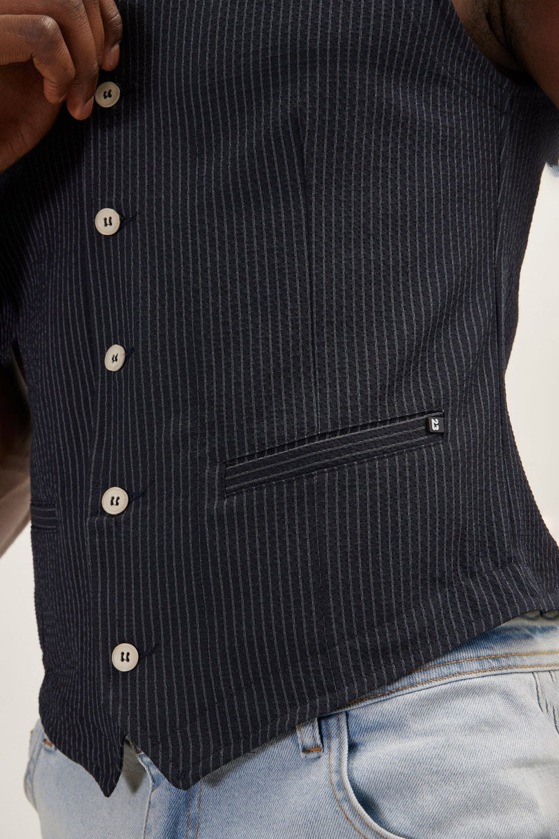Men's Five Button Navy Vest | Ron Tomson