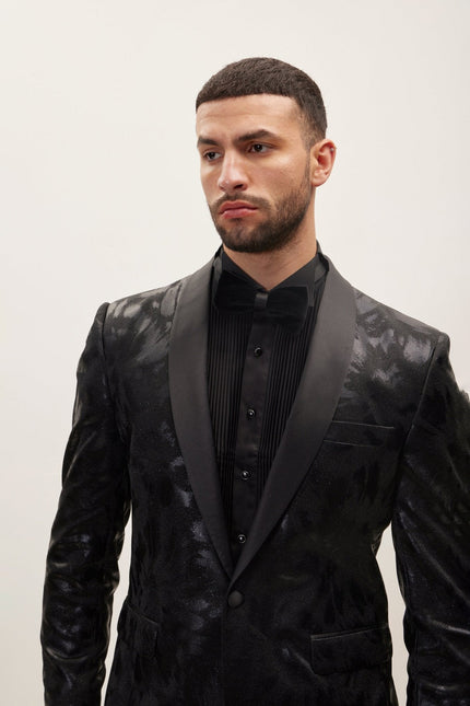 Men's Shawl Lapel Velvet Tuxedo Jacket - Black | Ron Tomson