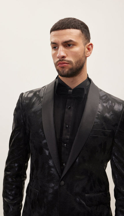 Shawl Lapel Velvet Tuxedo Jacket - Black