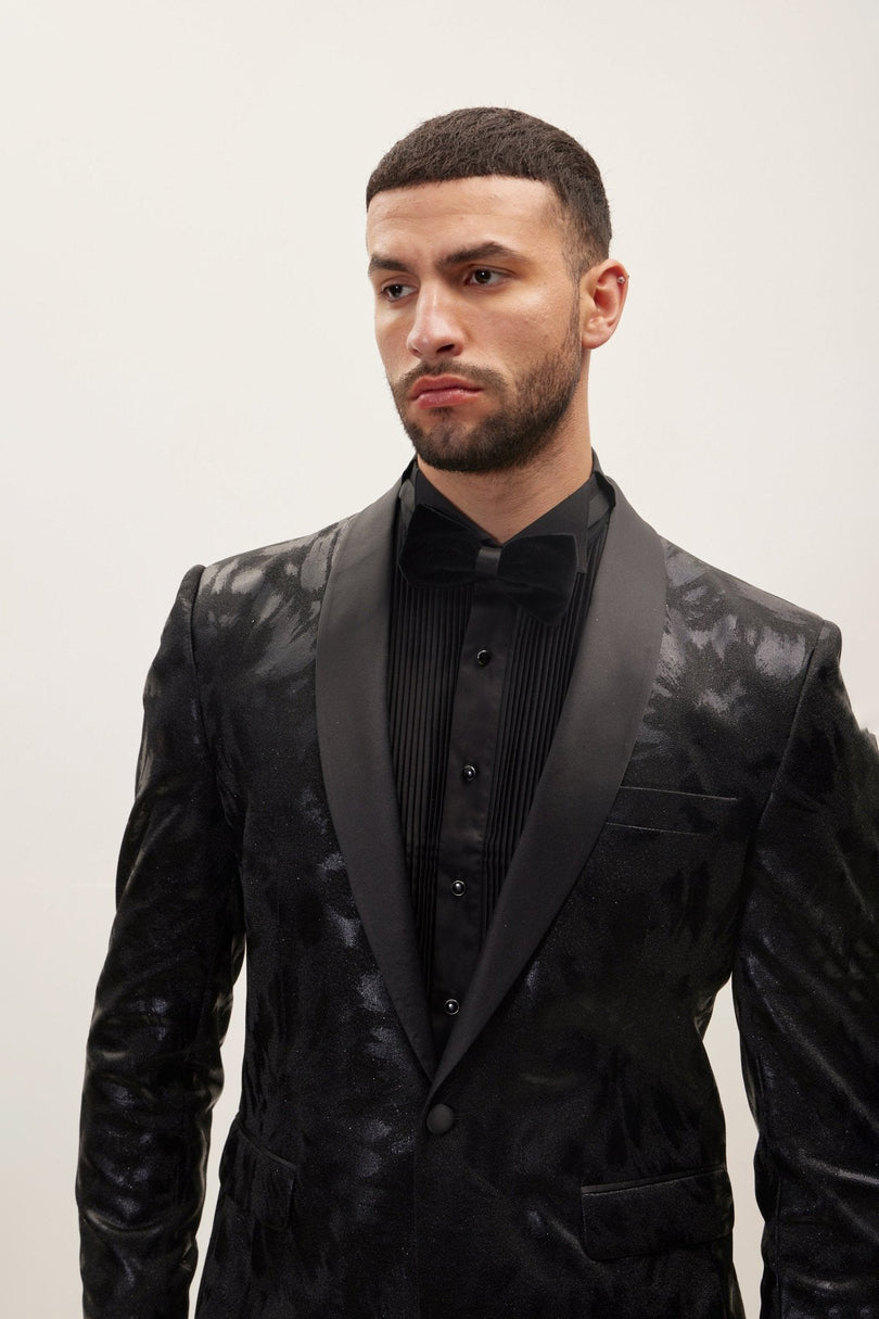 Men's Shawl Lapel Velvet Tuxedo Jacket - Black | Ron Tomson