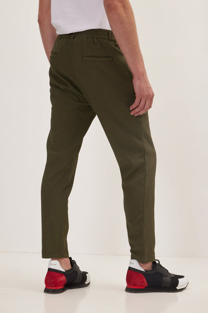 Men's Pleated Waffle Cotton Pants - Olive | Ron Tomson
