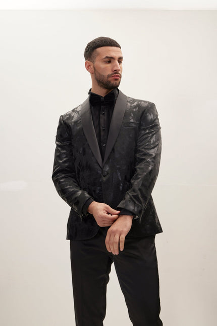 Men's Shawl Lapel Velvet Tuxedo Jacket - Black | Ron Tomson