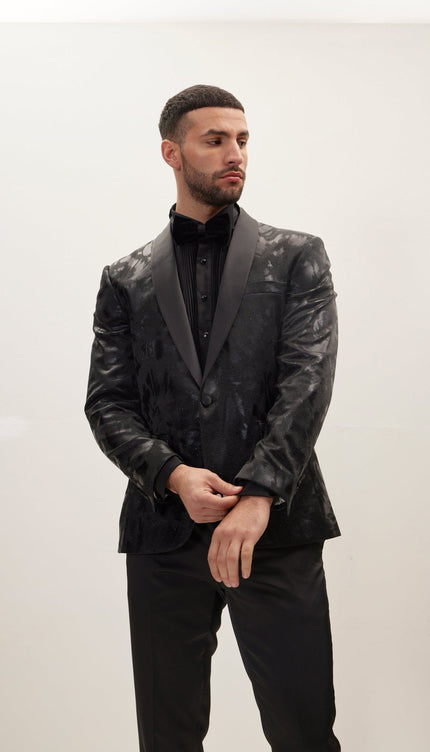 Shawl Lapel Velvet Tuxedo Jacket - Black