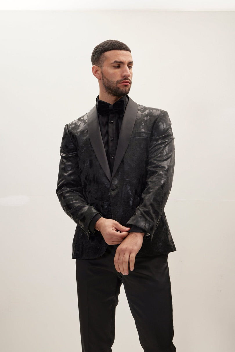 Men's Shawl Lapel Velvet Tuxedo Jacket - Black | Ron Tomson