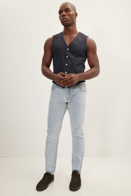 Men's Five Button Navy Vest | Ron Tomson