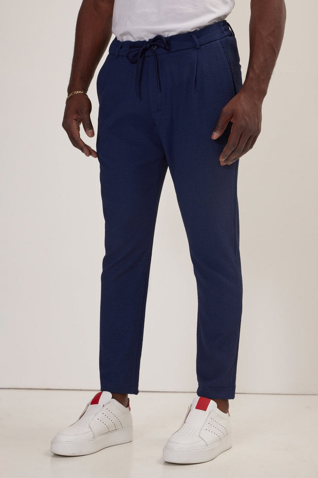 Men's Front Pleated Waffle Pants - Navy | Ron Tomson