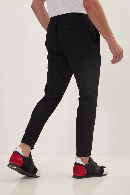 Men's Pleated Cotton Waffle Pants - Black | Ron Tomson