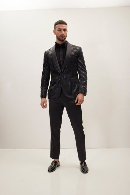 Men's Shawl Lapel Velvet Tuxedo Jacket - Black | Ron Tomson