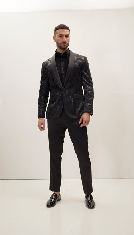 Shawl Lapel Velvet Tuxedo Jacket - Black