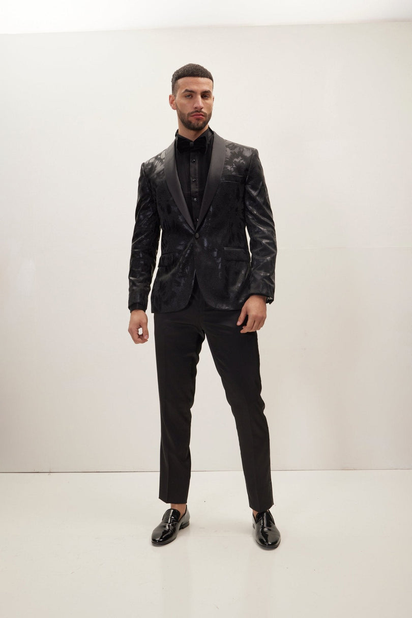 Men's Shawl Lapel Velvet Tuxedo Jacket - Black | Ron Tomson