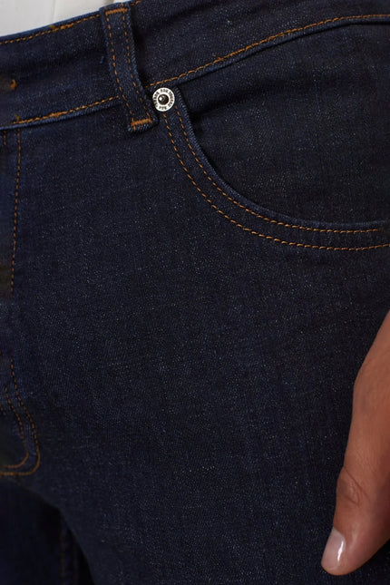 Men's Fitted Tapered Denim Jeans - Navy | Ron Tomson