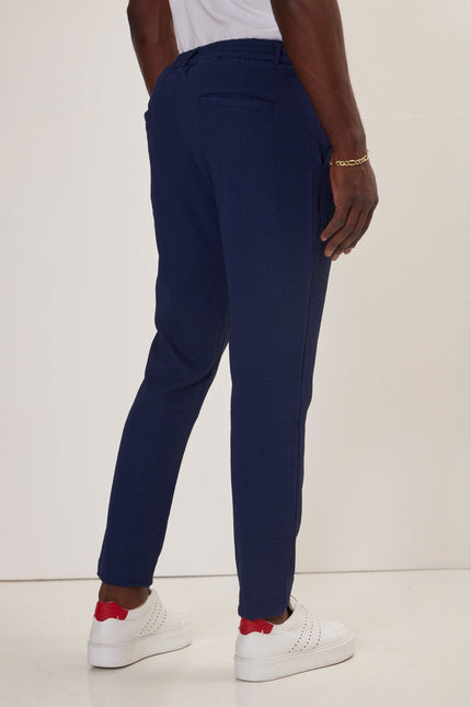 Men's Front Pleated Waffle Pants - Navy | Ron Tomson