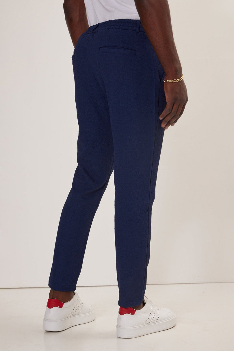 Men's Front Pleated Waffle Pants - Navy | Ron Tomson
