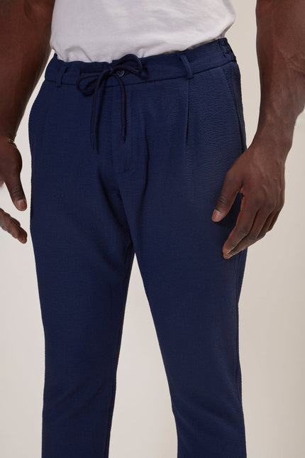 Men's Front Pleated Waffle Pants - Navy | Ron Tomson
