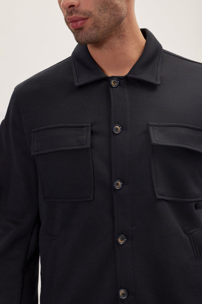 Men's Tailored Patch-Pocket Chore Coat - Navy | Ron Tomson