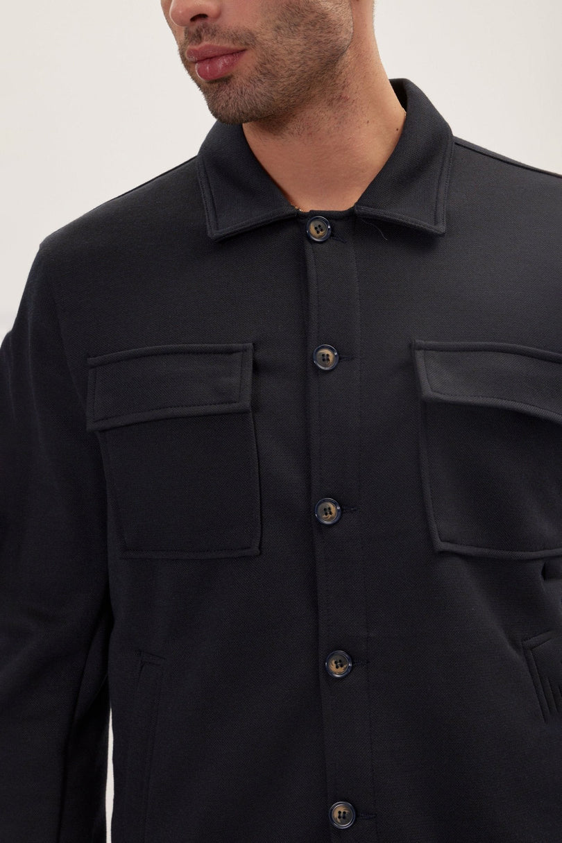 Men's Tailored Patch-Pocket Chore Coat - Navy | Ron Tomson