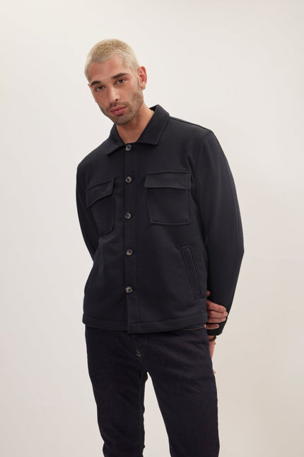 Men's Tailored Patch-Pocket Chore Coat - Navy | Ron Tomson