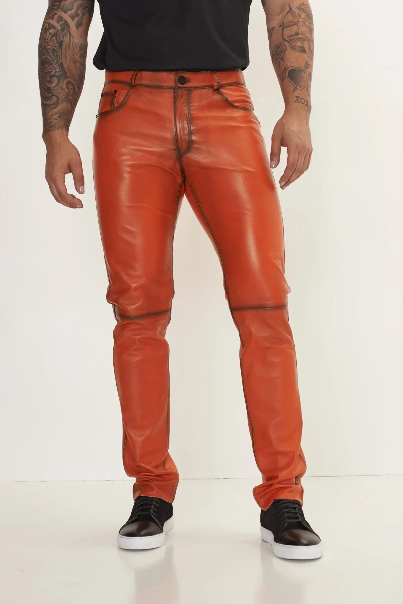 Lambskin Leather Pants - Orange | Ron Tomson