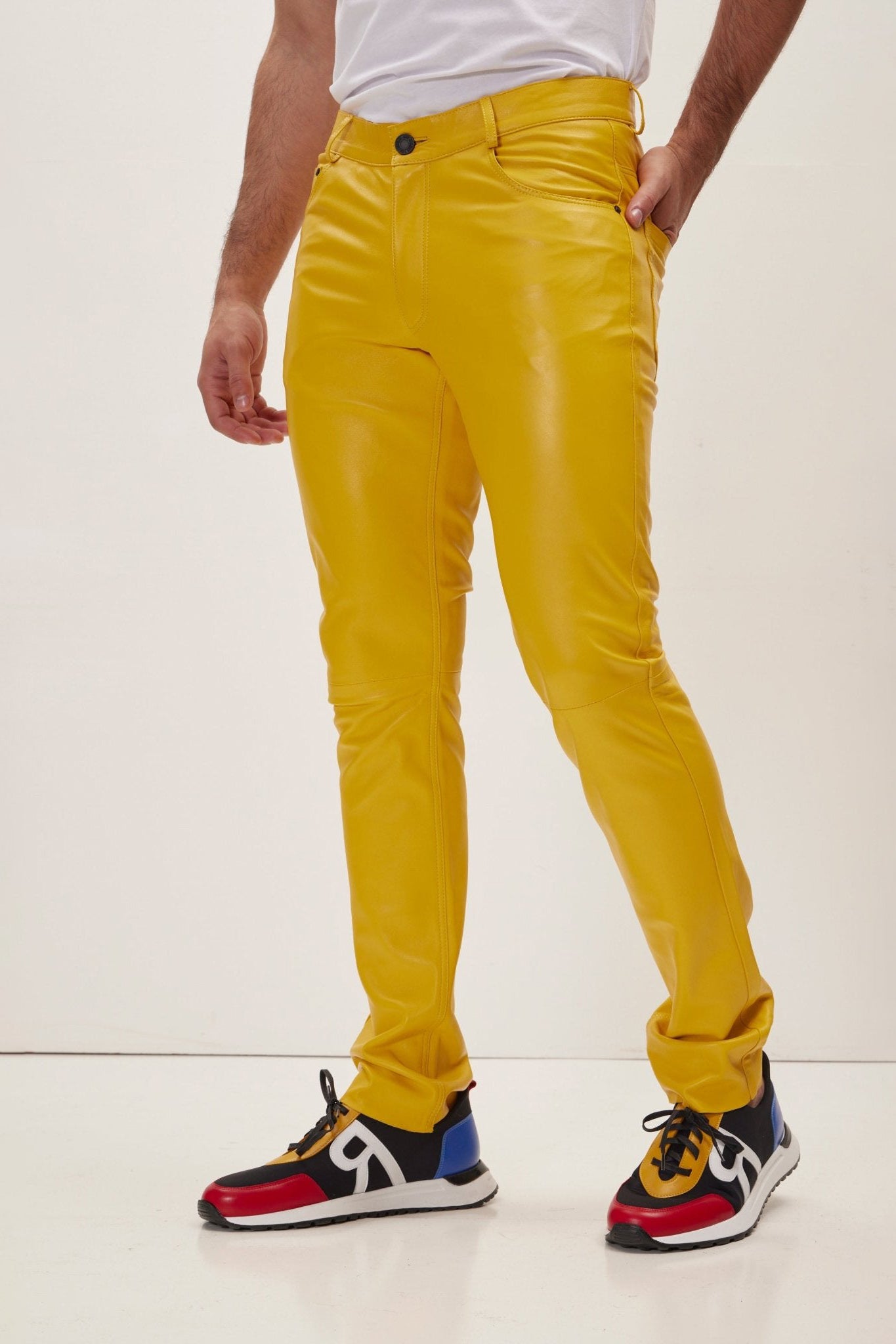 Lambskin Leather Pants - Yellow | Ron Tomson