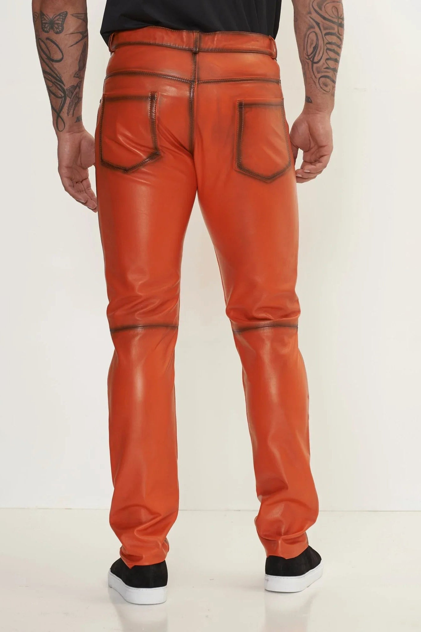 Lambskin Leather Pants - Orange | Ron Tomson