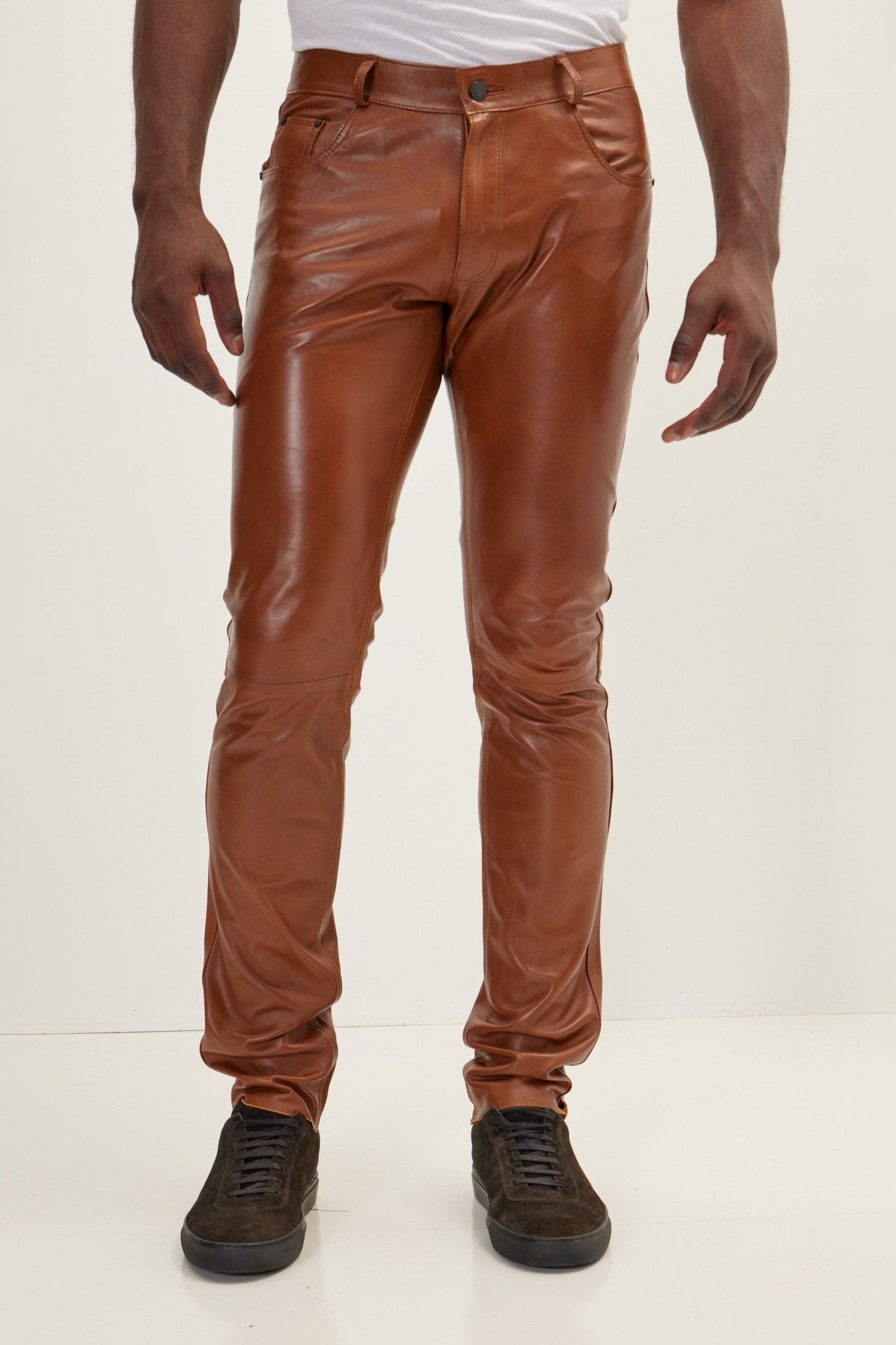 Lambskin Leather Pants - Brown | Ron Tomson