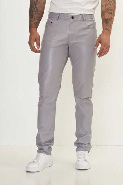 Men's Lambskin Leather Pants - Grey | Ron Tomson
