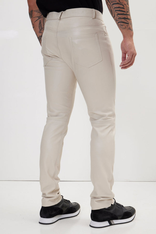 Men's Lambskin Leather Pants - Beige | Ron Tomson
