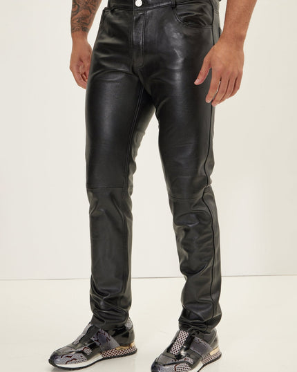 Men's Lambskin Leather Pants - Black | Ron Tomson