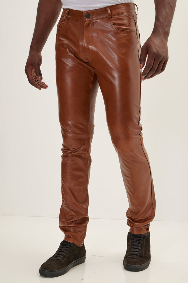 Men's Lambskin Leather Pants - Brown | Ron Tomson