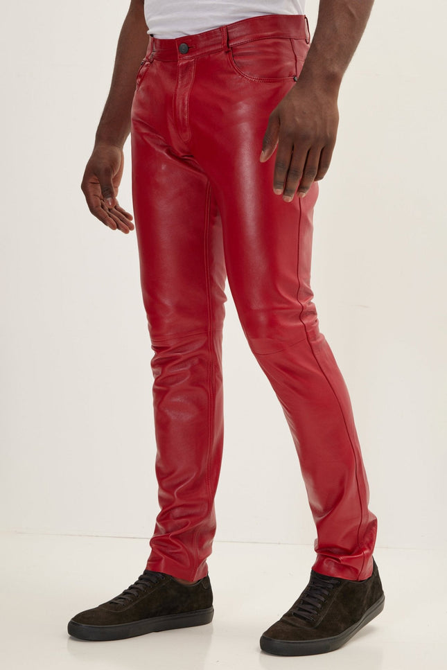 Lambskin Leather Pants - Red