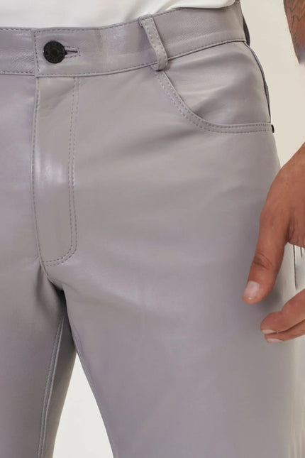 Men's Lambskin Leather Pants - Grey | Ron Tomson