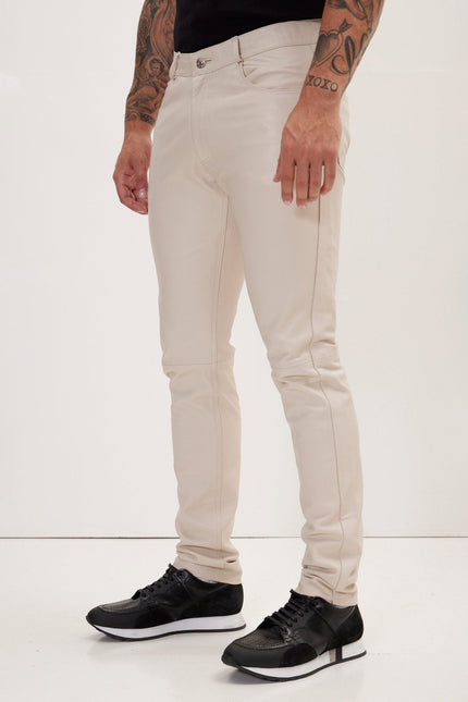 Men's Lambskin Leather Pants - Beige | Ron Tomson