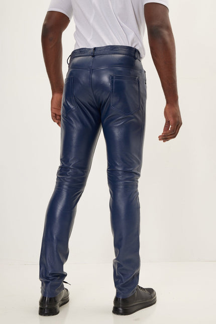 Men's Lambskin Leather Pants - Navy | Ron Tomson