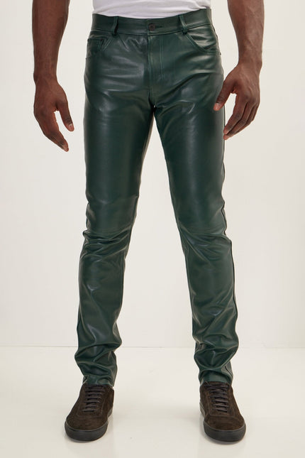 Men's Lambskin Leather Pants - Green | Ron Tomson