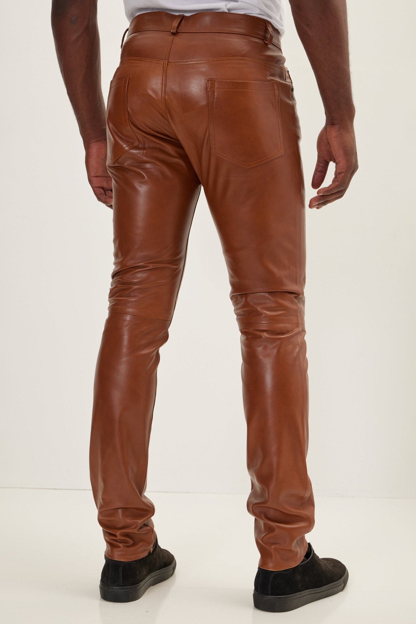 Lambskin Leather Pants - Brown | Ron Tomson