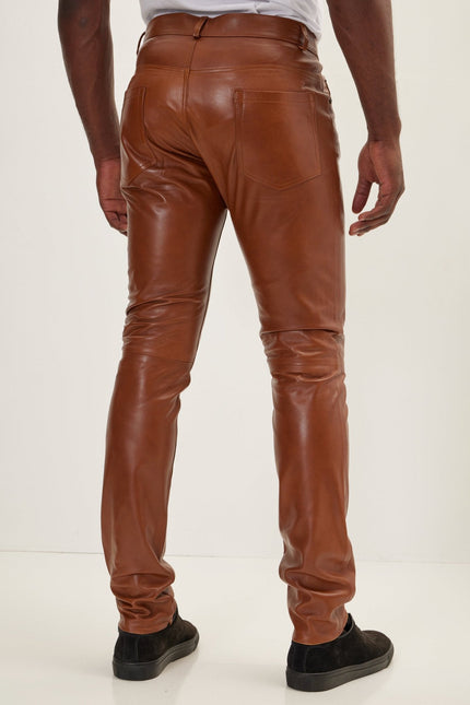 Men's Lambskin Leather Pants - Brown | Ron Tomson