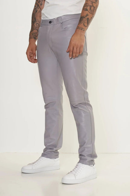 Men's Lambskin Leather Pants - Grey | Ron Tomson