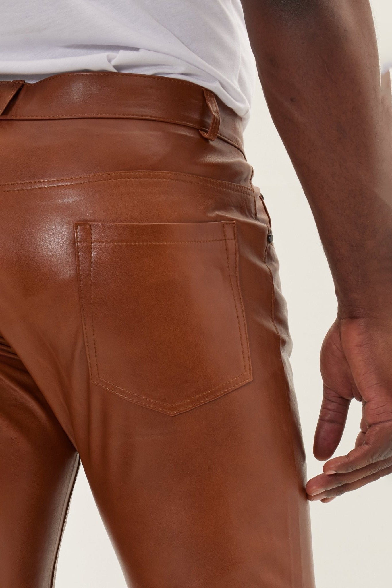 Lambskin Leather Pants - Brown | Ron Tomson