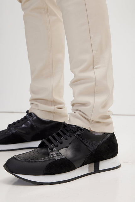 Men's Lambskin Leather Pants - Beige | Ron Tomson