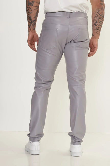 Men's Lambskin Leather Pants - Grey | Ron Tomson