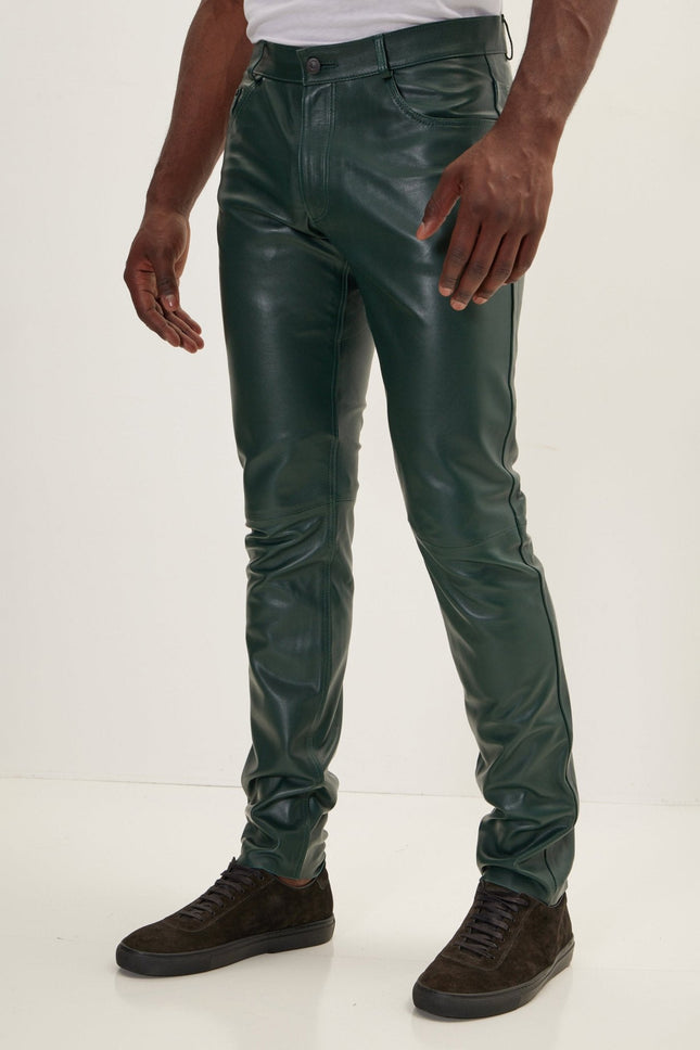 Men's Lambskin Leather Pants - Green | Ron Tomson