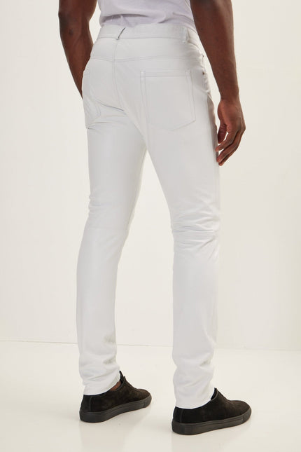 Men's Lambskin Leather Pants - White | Ron Tomson