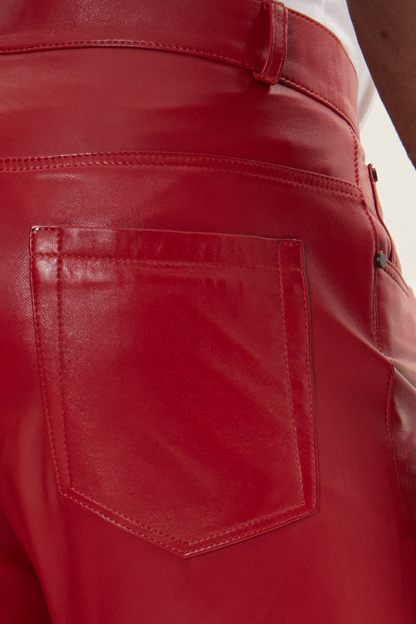 Men's Lambskin Leather Pants - Red | Ron Tomson