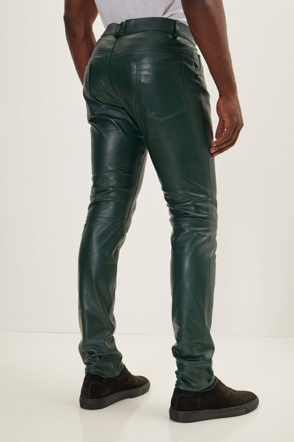 Men's Lambskin Leather Pants - Green | Ron Tomson