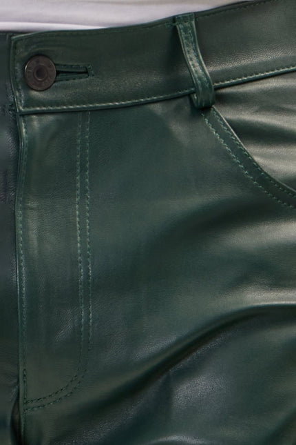 Men's Lambskin Leather Pants - Green | Ron Tomson