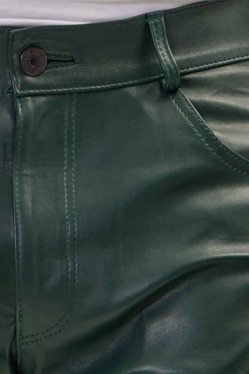 Men's Lambskin Leather Pants - Green | Ron Tomson