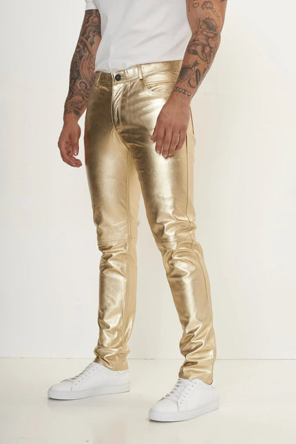 Men's Lambskin Leather Pants - Gold | Ron Tomson