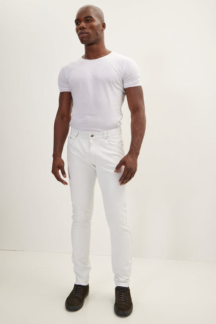 Men's Lambskin Leather Pants - White | Ron Tomson
