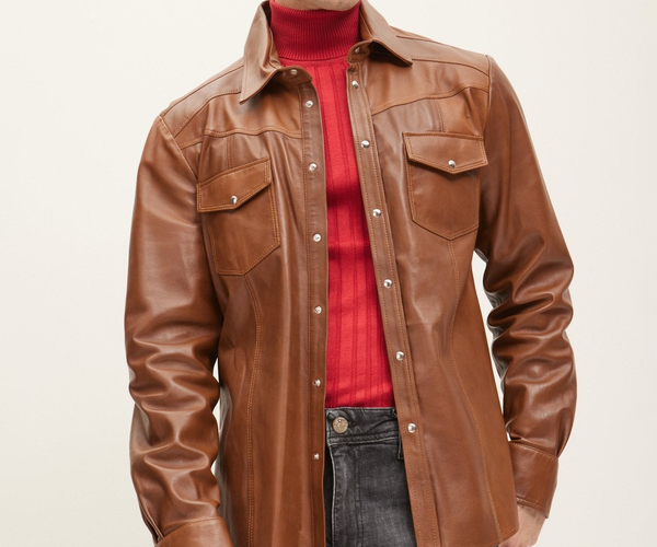 オ*ン様 【RHC Ron Herman】Lamb Leather Riders Men's Lambskin Leather Shirt - Brown | Ron Tomson