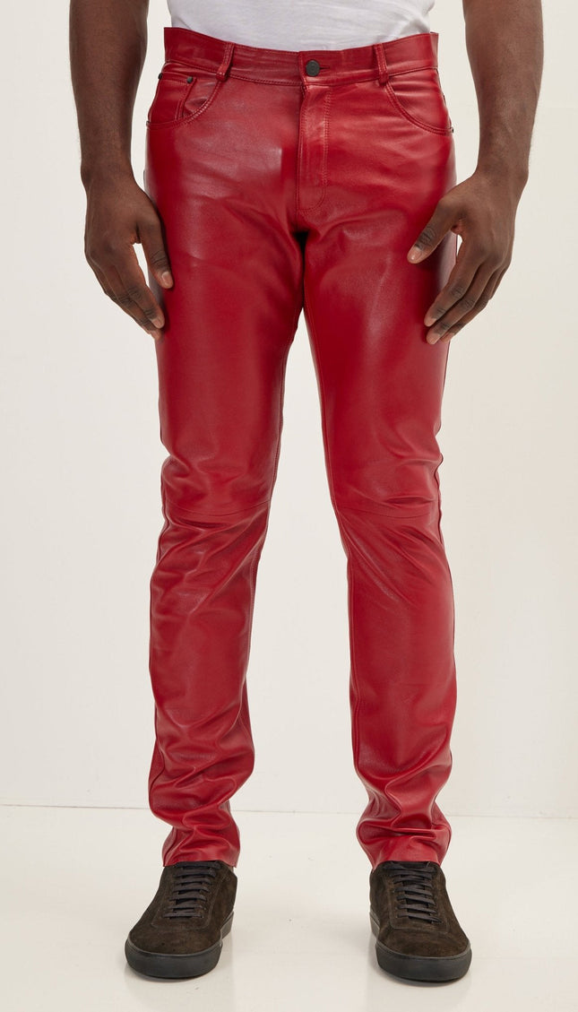 Lambskin Leather Pants - Red